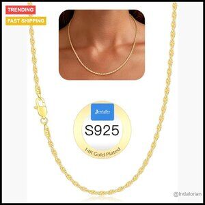 925 Sterling Silver Chain Necklace 14K Gold Plated Dainty Rope Chain